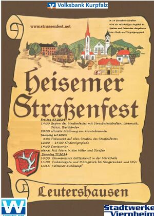 Plakat Heisemer Straßenfest Leutershausen, vom 05.07.-07.07.2024